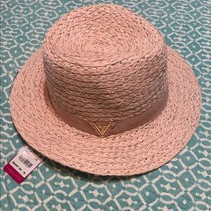 Vince Camuto Blush Woven Hat with Gold Detail
